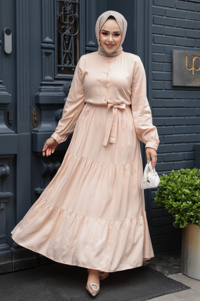 Modest Salmon Pink Long Dress 22042SMN - 1