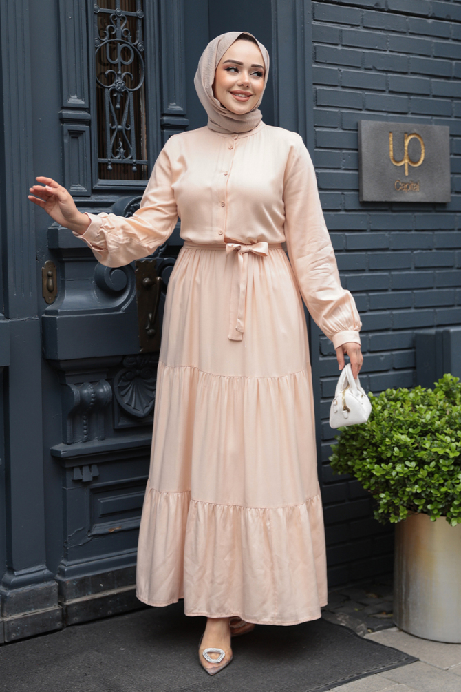 Modest Salmon Pink Long Dress 22042SMN - 2