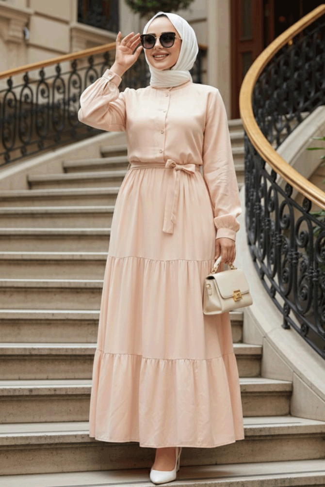 Modest Salmon Pink Long Dress 22042SMN - 1