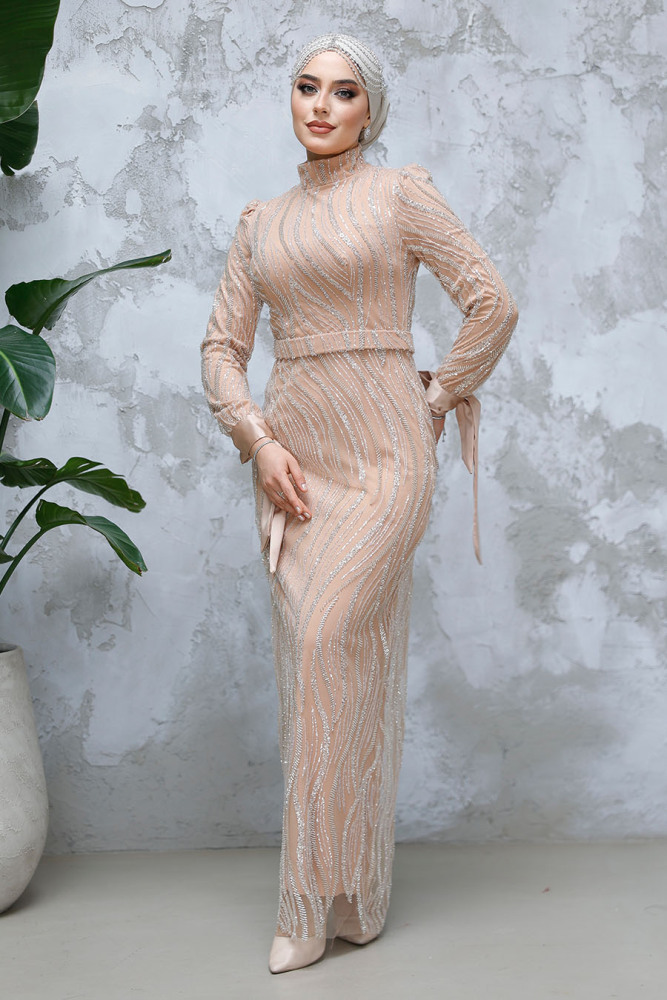 Modest Salmon Pink Wedding Dress 4764SMN - 2