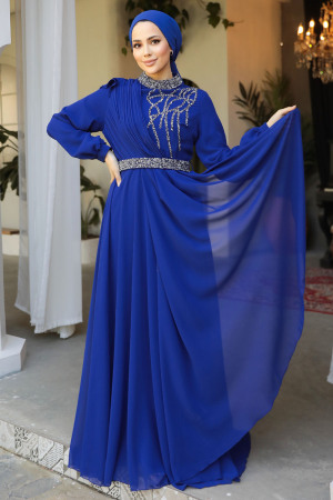 Modest Sax Blue Bridesmaid Dress 25885SX - 2