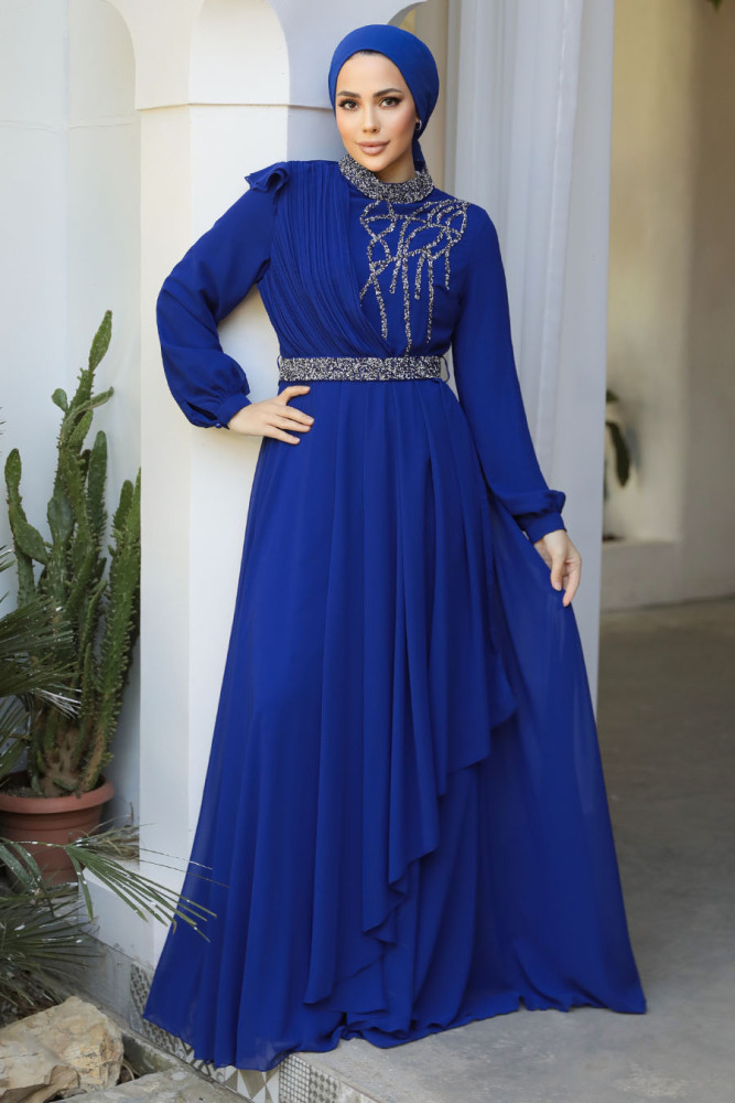Modest Sax Blue Bridesmaid Dress 25885SX - 1