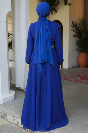 Modest Sax Blue Bridesmaid Dress 25885SX - 4