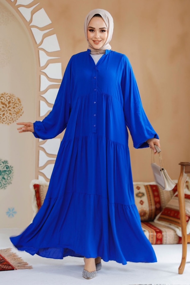 Modest Sax Blue Dress For Women 20612SX - 1