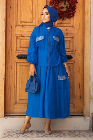 Modest Sax Blue Dual Skirt Suit 14225SX - 1