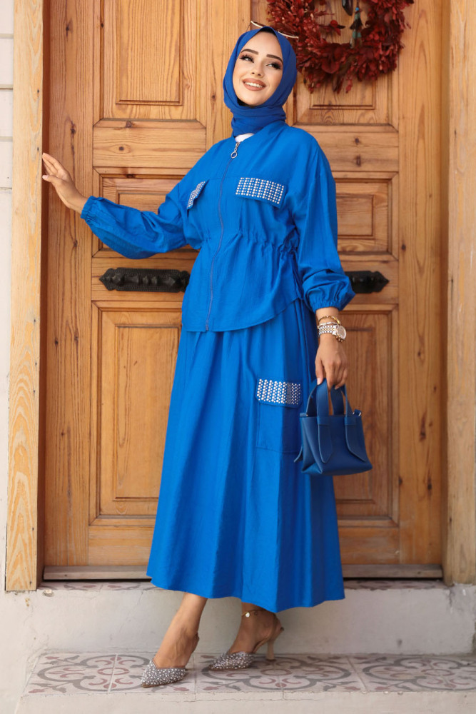 Modest Sax Blue Dual Skirt Suit 14225SX - 3