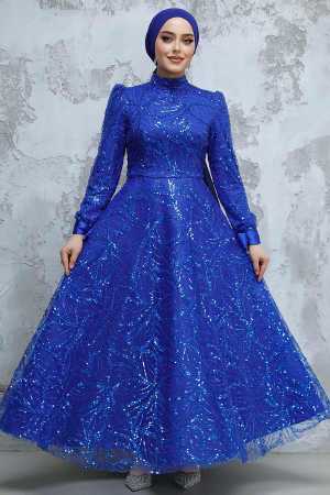 Modest Sax Blue Elegant Evening Gown 4908SX - 1
