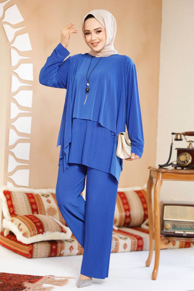 Modest Sax Blue Plus Size Dual Suit 70212SX - 1