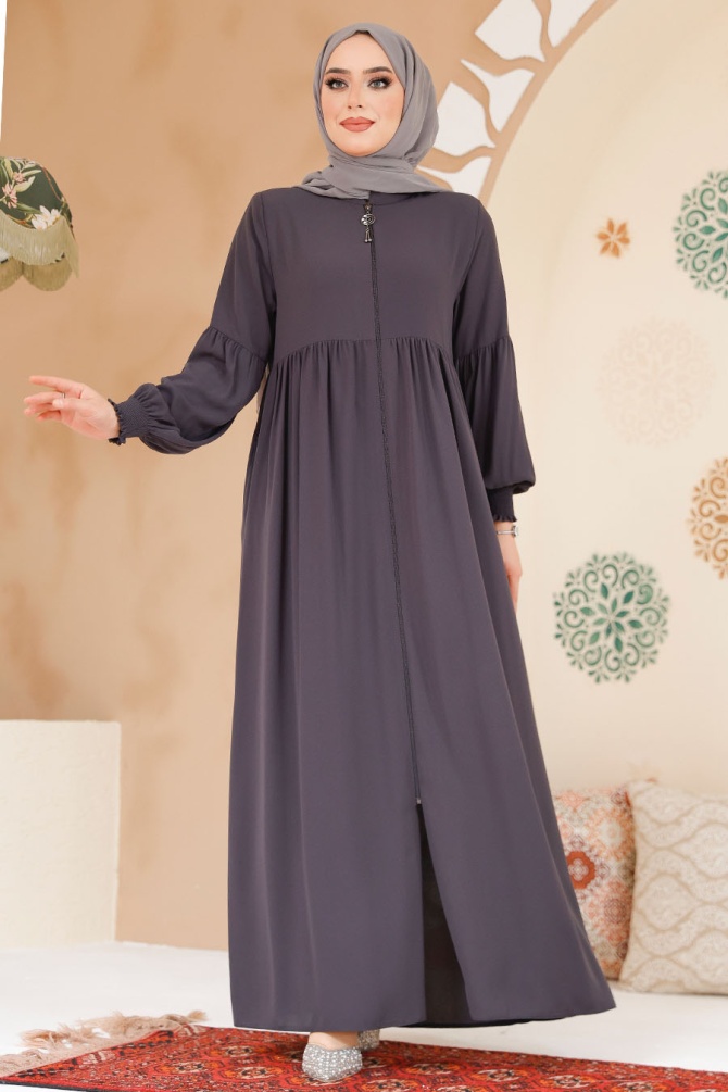 Modest Smoke Color Abaya 45286FU - 1