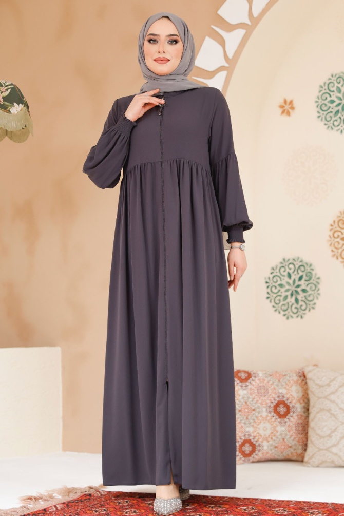 Modest Smoke Color Abaya 45286FU - 3