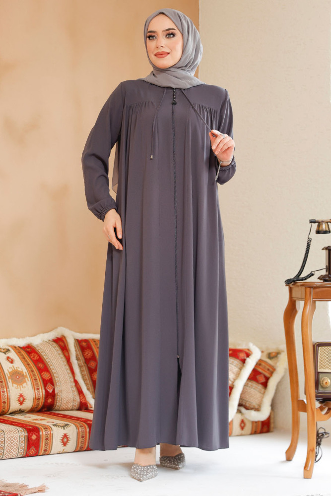 Modest Smoke Color Abaya 45290FU - 4