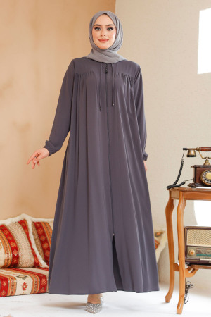 Modest Smoke Color Abaya 45290FU - 1