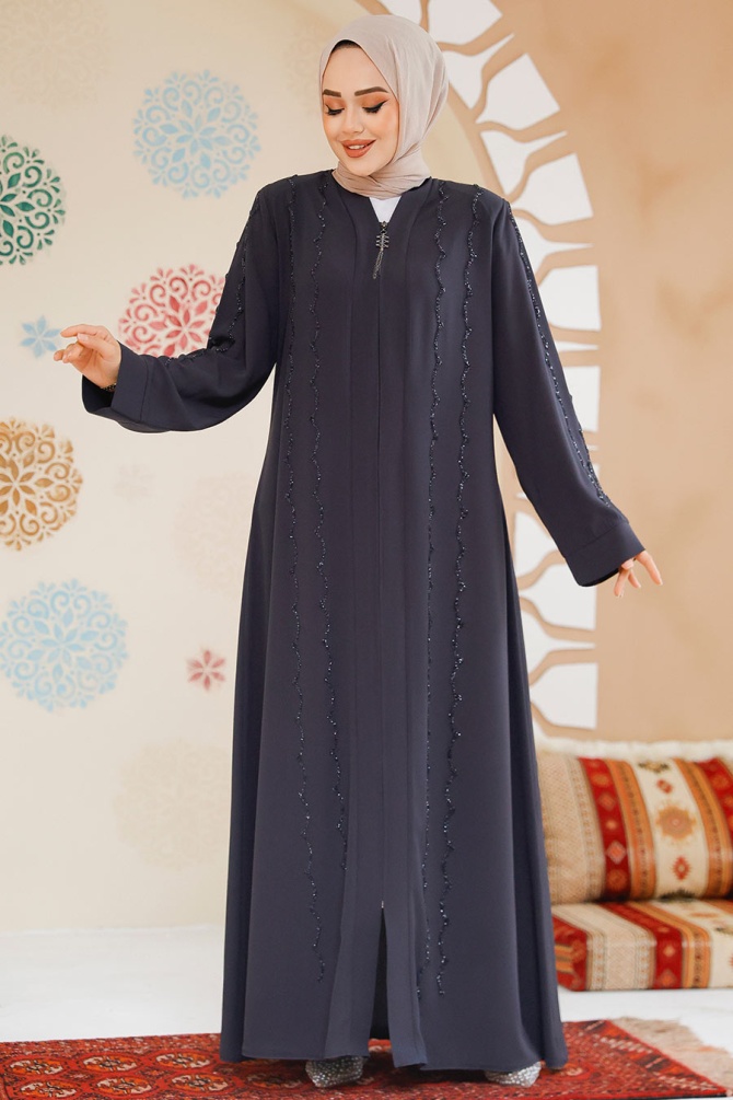 Modest Smoke Color Abaya For Women 29113FU - 1