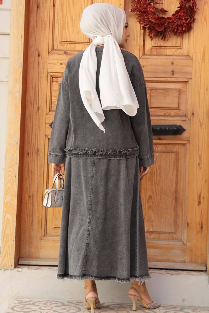 Modest Smoke Color Denim Dual Suit 19012FU - 3