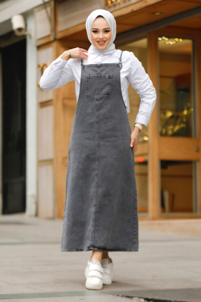 Modest Smoke Color Denim Salopette Dress 19014FU - 2