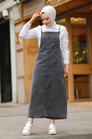 Modest Smoke Color Denim Salopette Dress 19014FU - 3