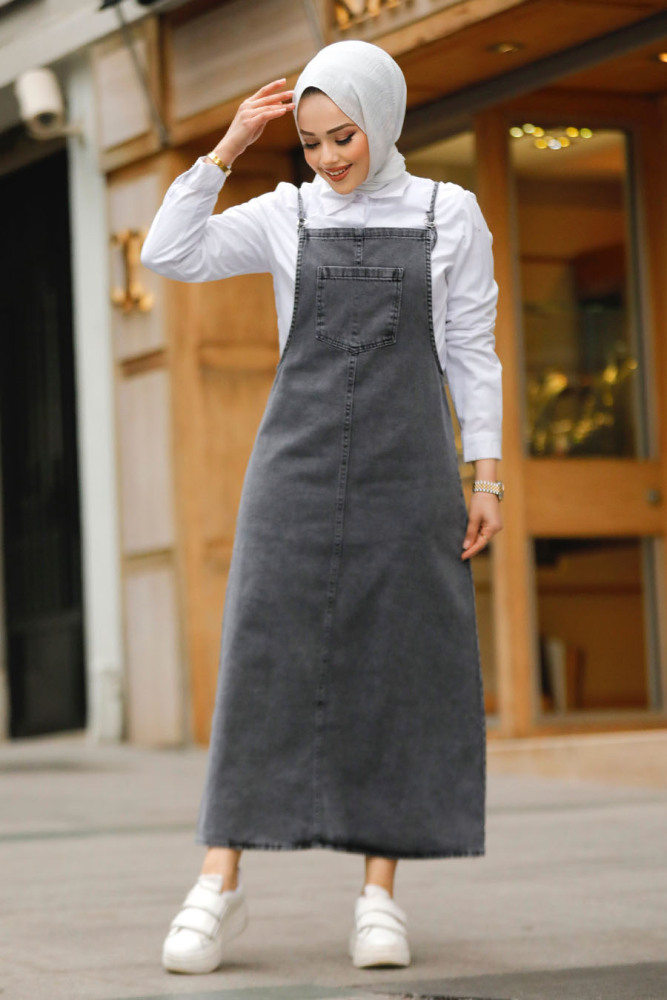 Modest Smoke Color Denim Salopette Dress 19014FU - 3