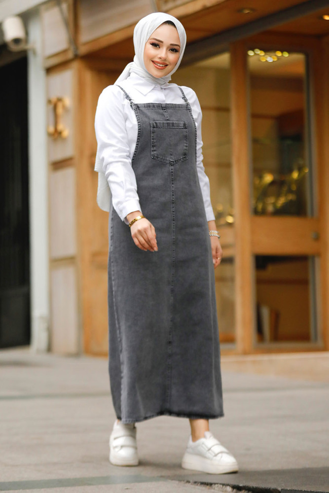 Modest Smoke Color Denim Salopette Dress 19014FU - 1