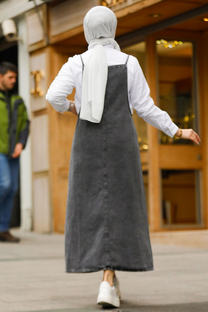 Modest Smoke Color Denim Salopette Dress 19014FU - 4