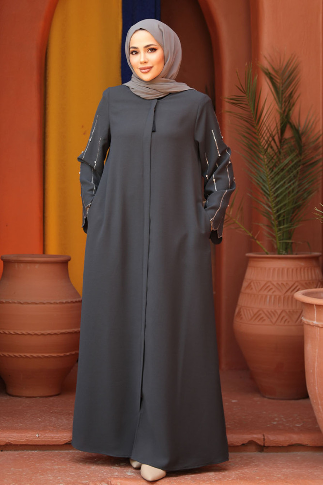 Modest Smoke Color Dubai Abaya 2634FU - 3