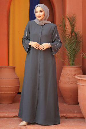 Modest Smoke Color Dubai Abaya 2634FU - 1