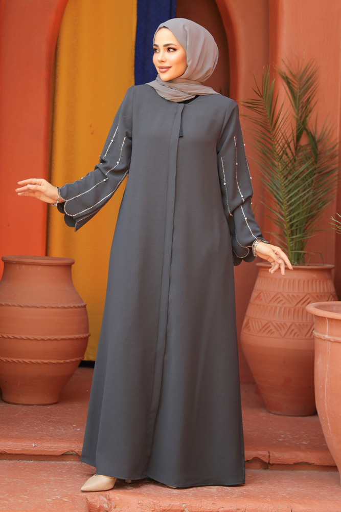 Modest Smoke Color Dubai Abaya 2634FU - 2