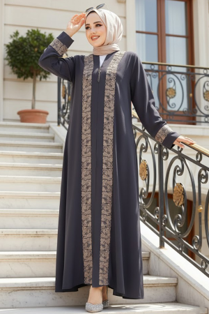 Modest Smoke Color Dubai Abaya 29112FU - 1