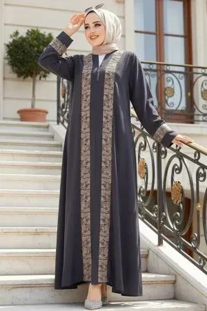 Modest Smoke Color Dubai Abaya 29112FU 