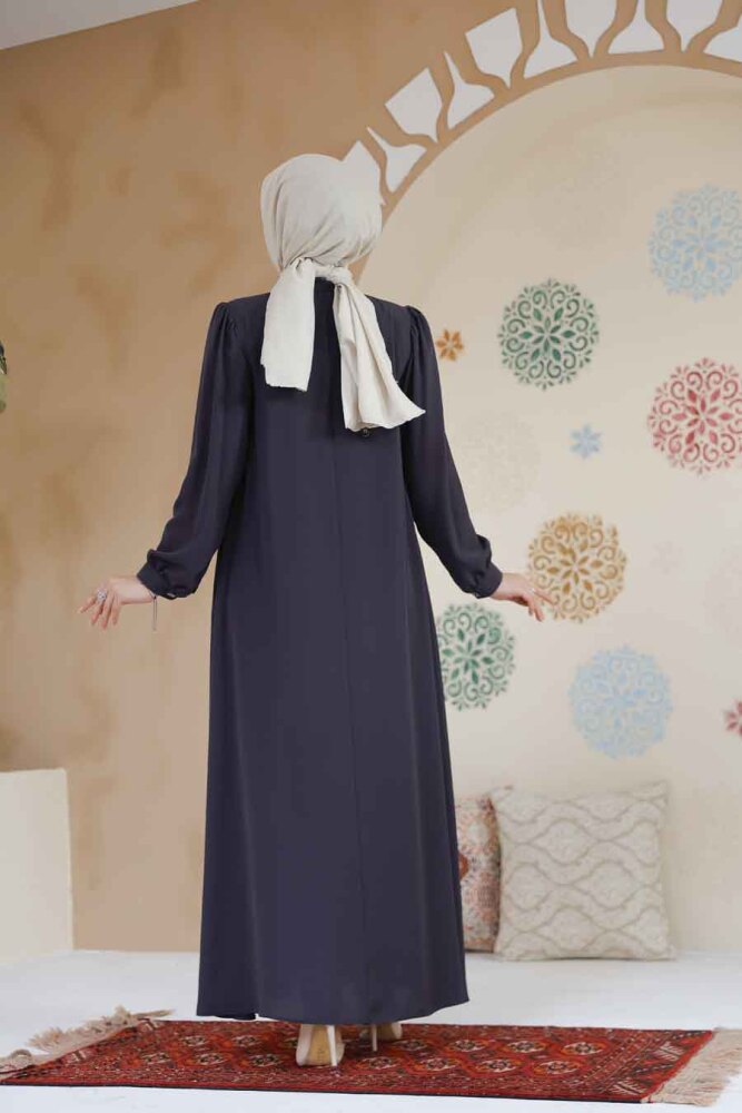 Modest Smoke Color Dubai Abaya 45283FU - 7