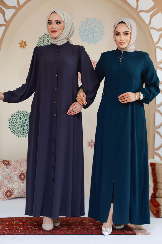 Modest Smoke Color Dubai Abaya 45283FU - 4
