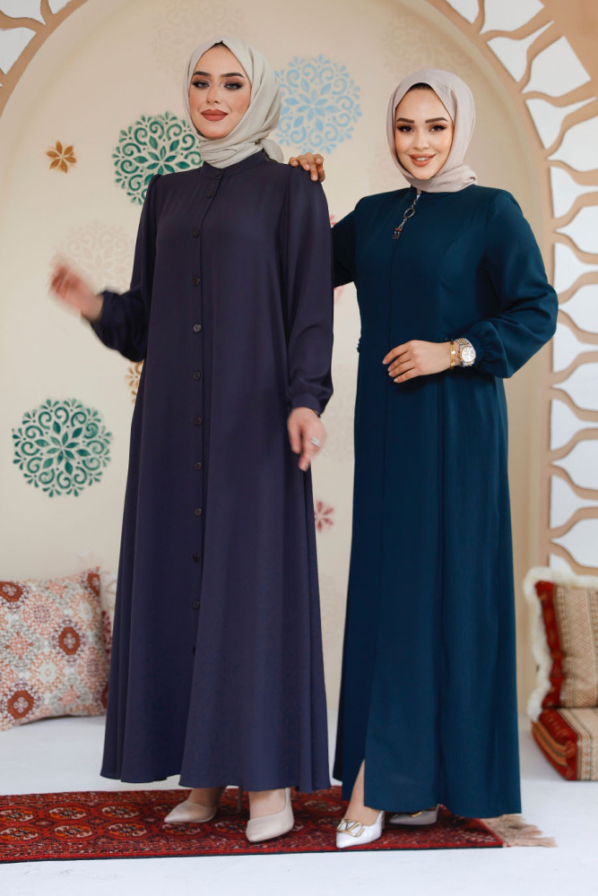Modest Smoke Color Dubai Abaya 45283FU - 6