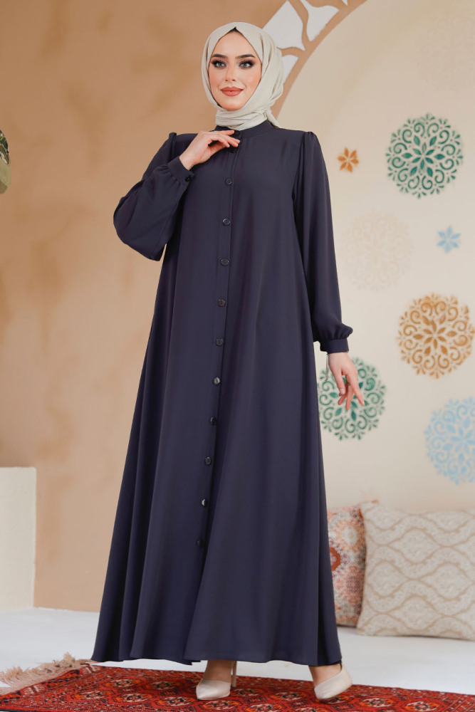Modest Smoke Color Dubai Abaya 45283FU - 5