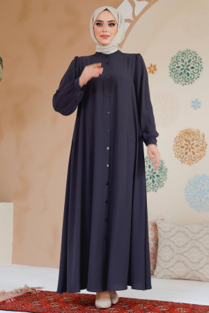 Modest Smoke Color Dubai Abaya 45283FU - 3