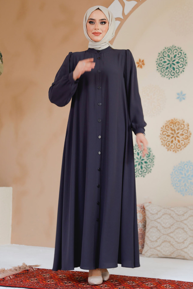 Modest Smoke Color Dubai Abaya 45283FU - 3