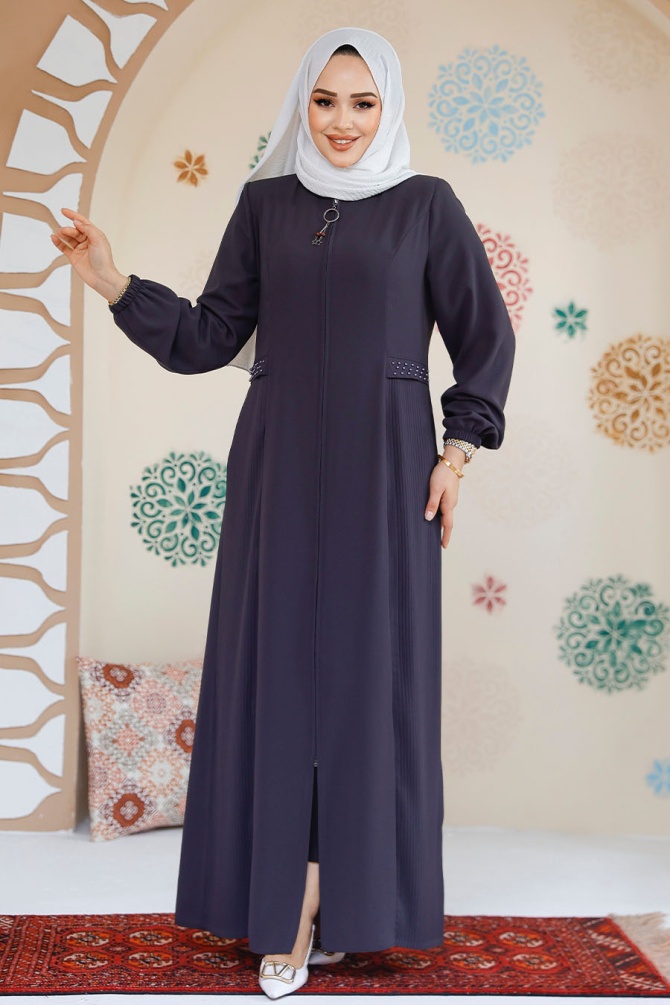Modest Smoke Color Dubai Abaya 45289FU - 1