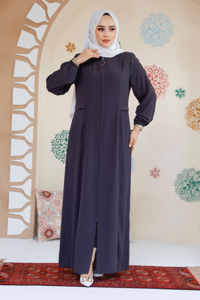 Modest Smoke Color Dubai Abaya 45289FU - 2