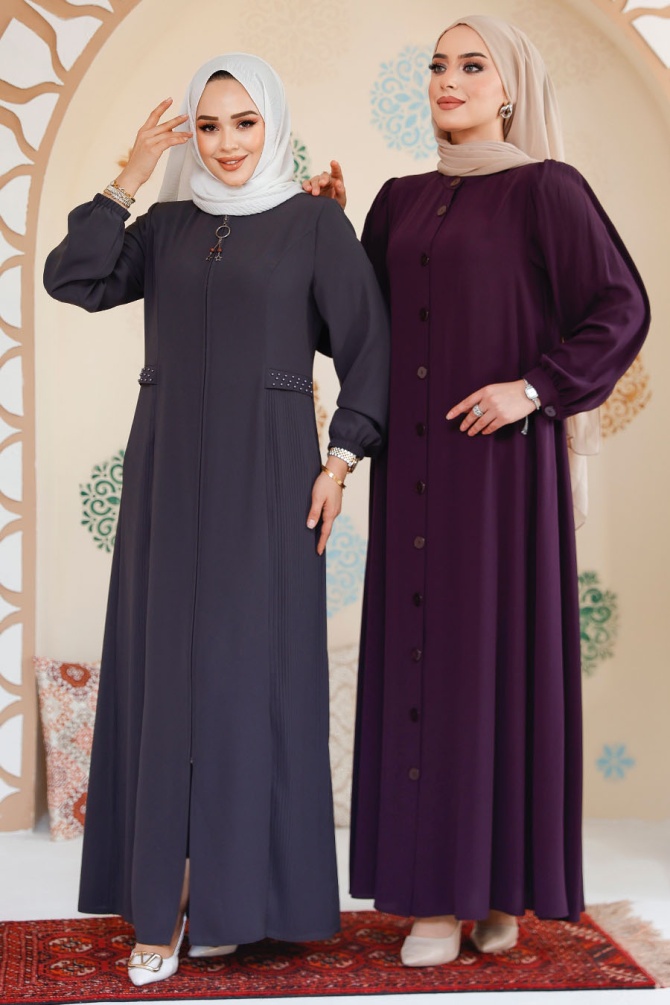 Modest Smoke Color Dubai Abaya 45289FU - 5