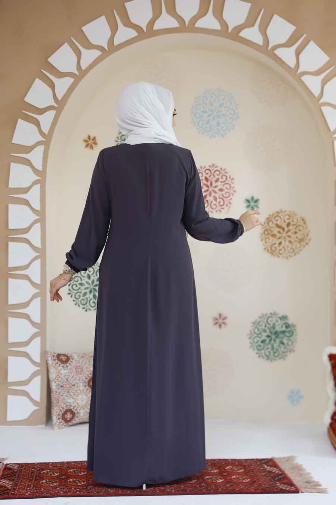 Modest Smoke Color Dubai Abaya 45289FU - 6