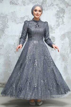 Modest Smoke Color Elegant Evening Gown 50461FU - 3