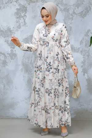 Modest Smoke Color Floral Maxi Dress 22054FU - 1