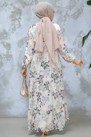 Modest Smoke Color Floral Maxi Dress 22054FU - 2