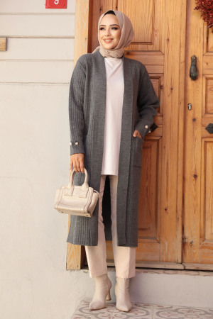 Modest Smoke Color Knitwear Cardigan 35531FU - 1