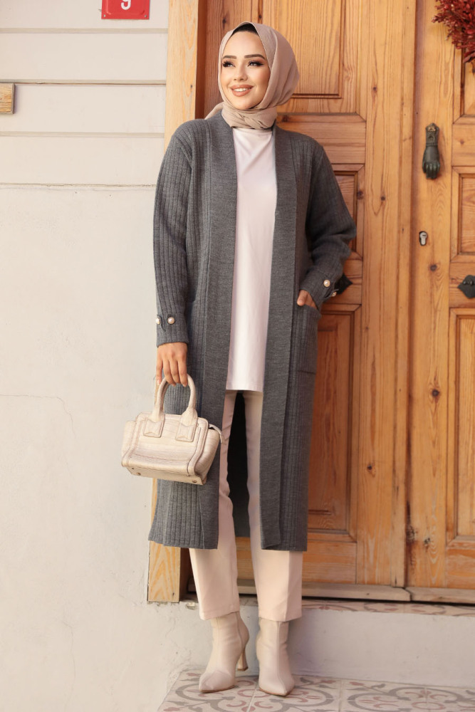 Modest Smoke Color Knitwear Cardigan 35531FU - 1
