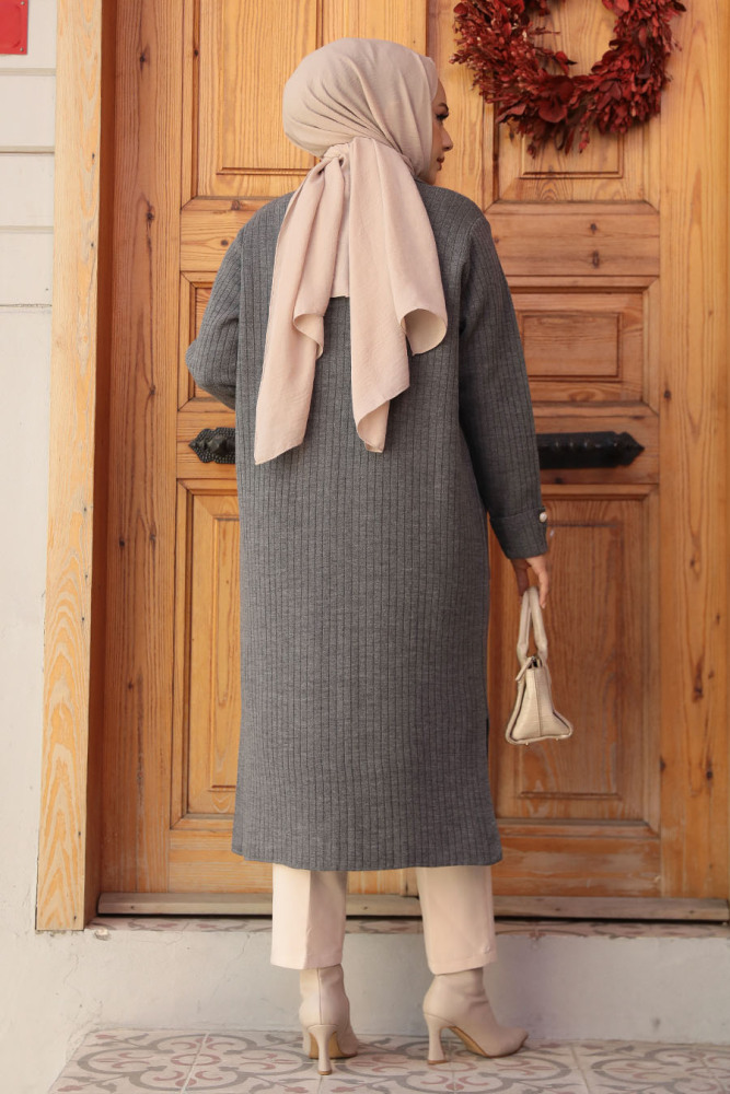 Modest Smoke Color Knitwear Cardigan 35531FU - 3