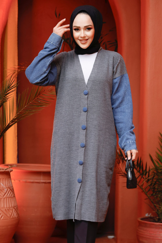 Modest Smoke Color Knitwear Cardigan 87771FU - 2