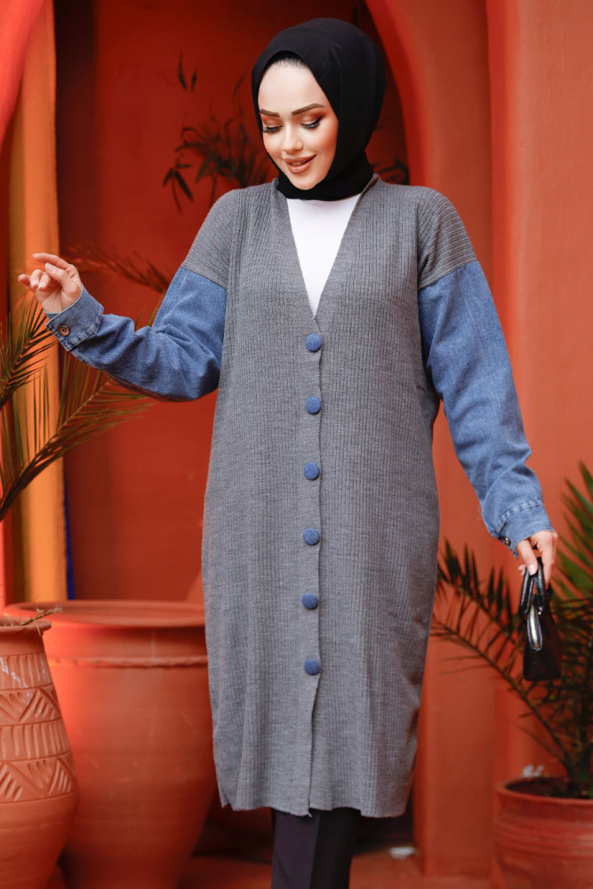 Modest Smoke Color Knitwear Cardigan 87771FU - 1
