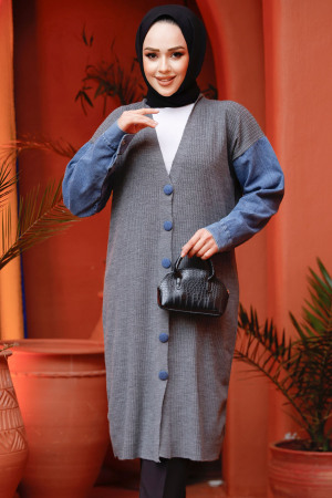 Modest Smoke Color Knitwear Cardigan 87771FU - 3