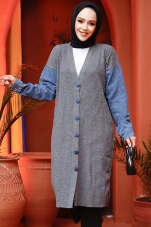 Modest Smoke Color Knitwear Cardigan 87771FU - 4