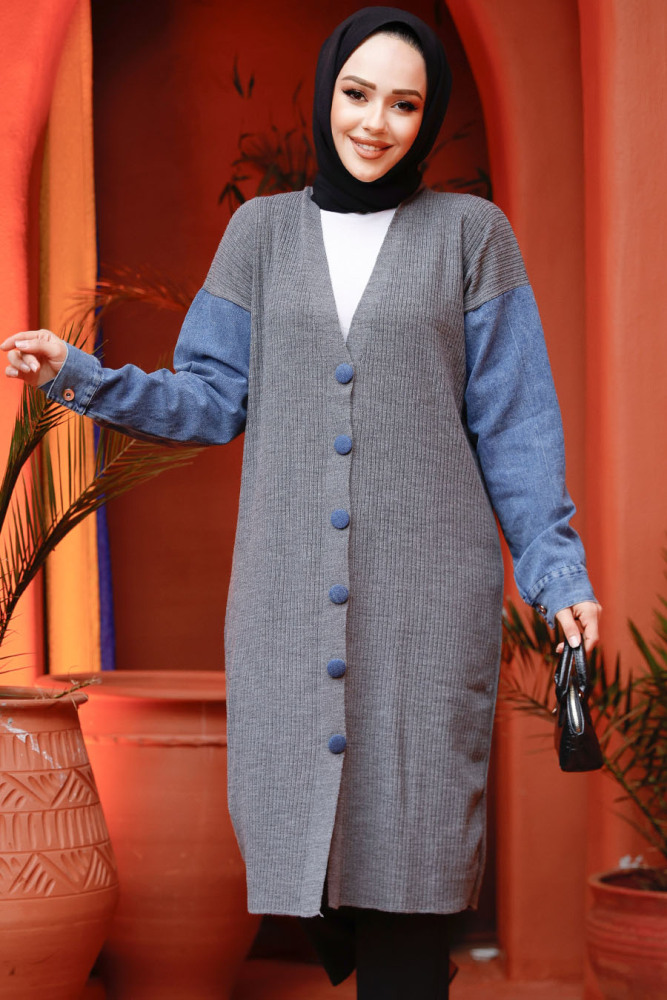 Modest Smoke Color Knitwear Cardigan 87771FU - 4