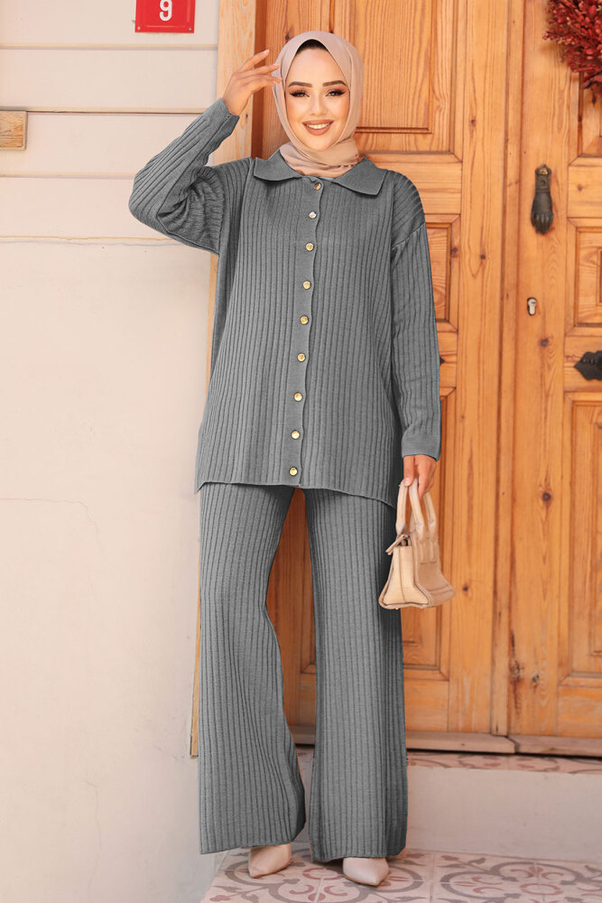 Modest Smoke Color Knitwear Dual Suit 10239FU - 1
